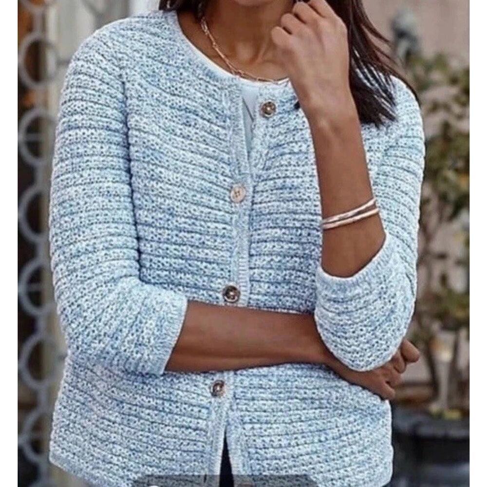 J. Jill Wearever Cardigan Sweater Blue Classic Preppy Career Wear Coastal Sz S​